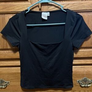 T.J.Maxx Black Square Neck Short Sleeve Top